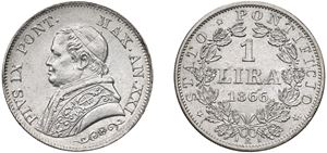PIO IX, Giovanni Maria Mastai-Ferretti (1846-1870) - 1 lira 1866, an. XXI, II tipo.