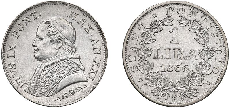 PIO IX, Giovanni Maria Mastai-Ferretti (1846-1870) - 1 lira 1866, an. XXI, II tipo.