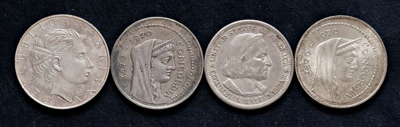 Lotto di 4 monete (Repubblica italiana e Stati uniti).