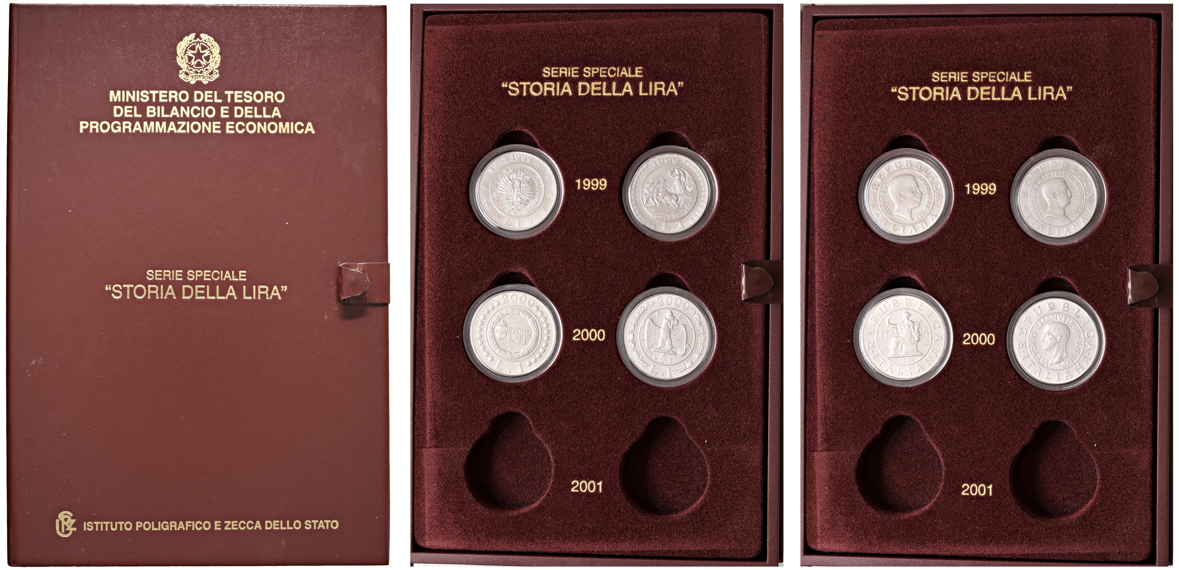 Lotto di tre confezioni dedicate alla "Storia della lira" e "Verso il 2000".