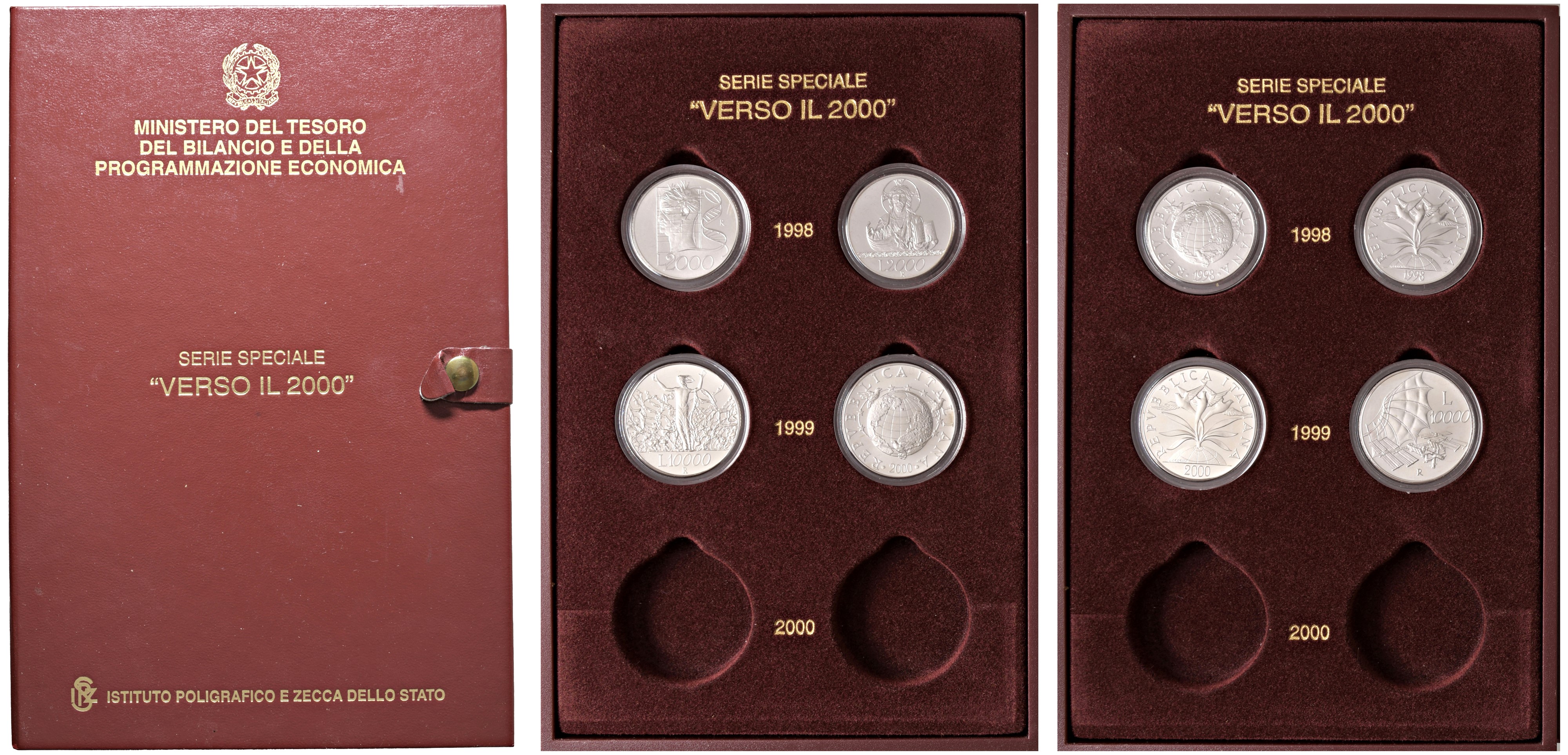 Lotto di tre confezioni dedicate alla "Storia della lira" e "Verso il 2000".