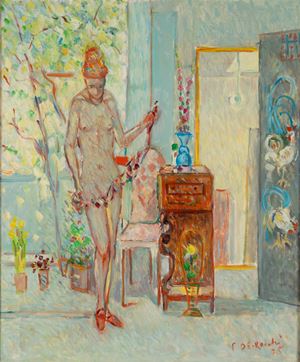 Nudo in interno con fiori
