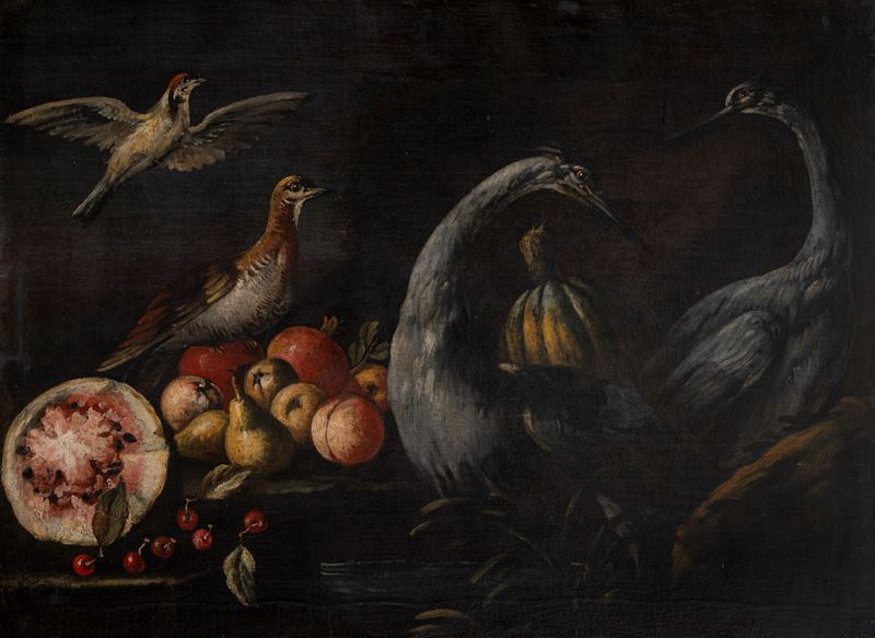 Anguria, ciliegie, pere e volatili