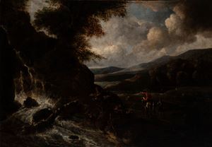 Paesaggio fluviale con viandanti