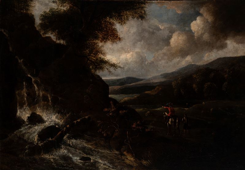 Paesaggio fluviale con viandanti