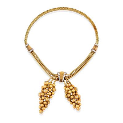 Cartier, Collana a doppio grappolo in oro giallo 18k e platino con diamanti