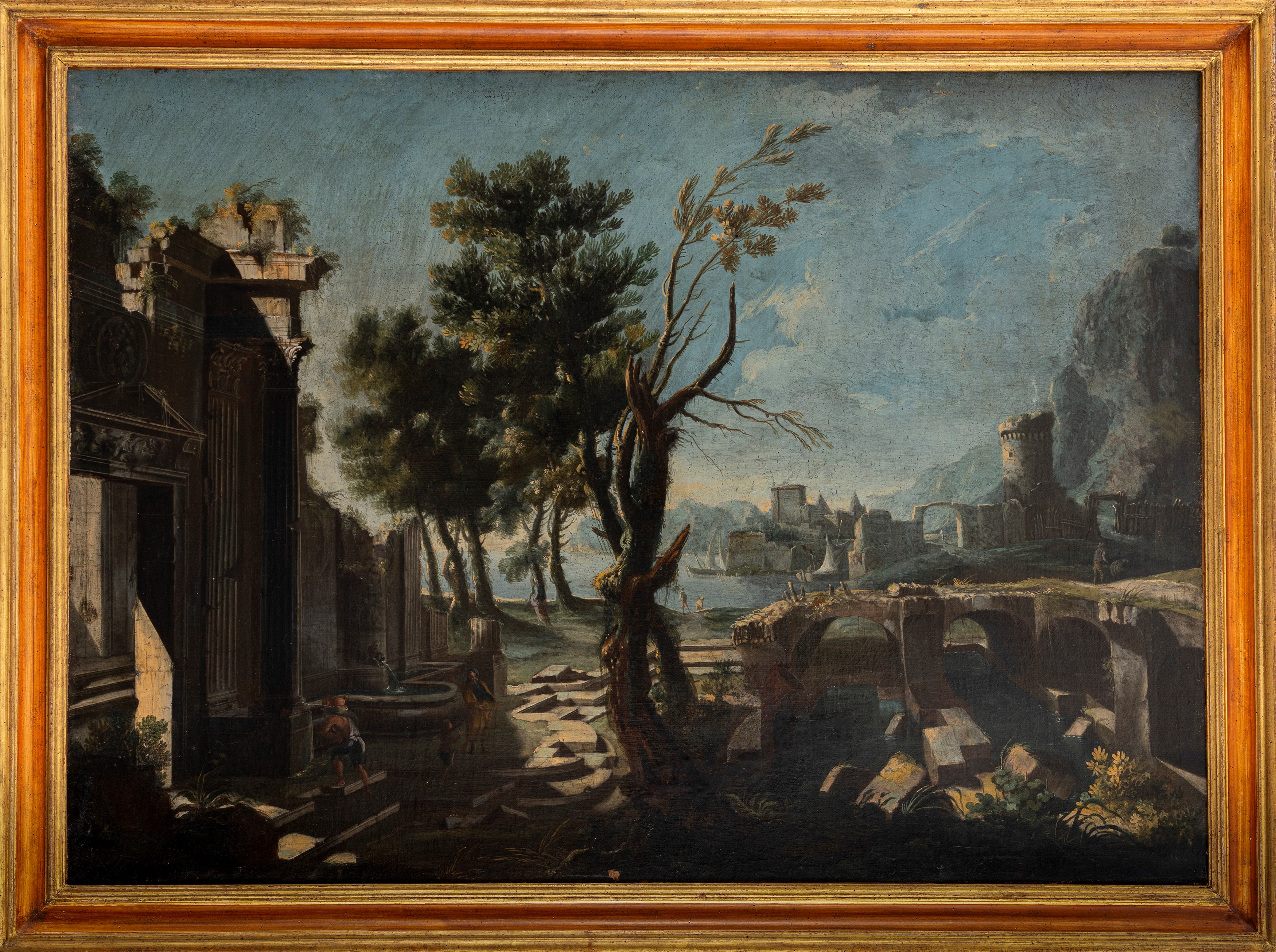 Paesaggio costiero con capriccio architettonico