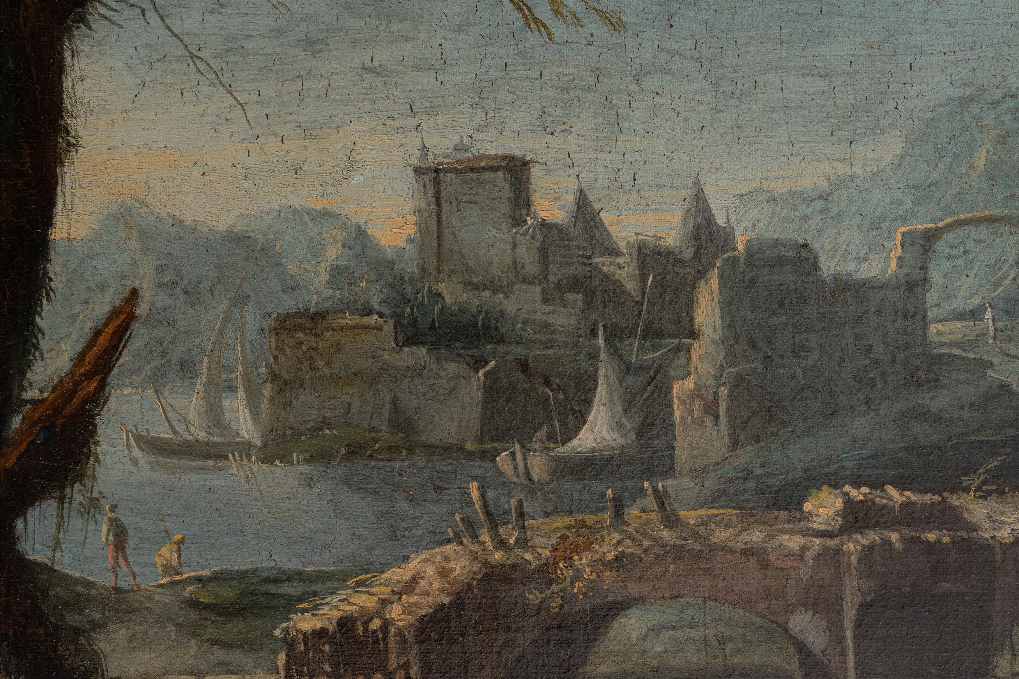 Paesaggio costiero con capriccio architettonico