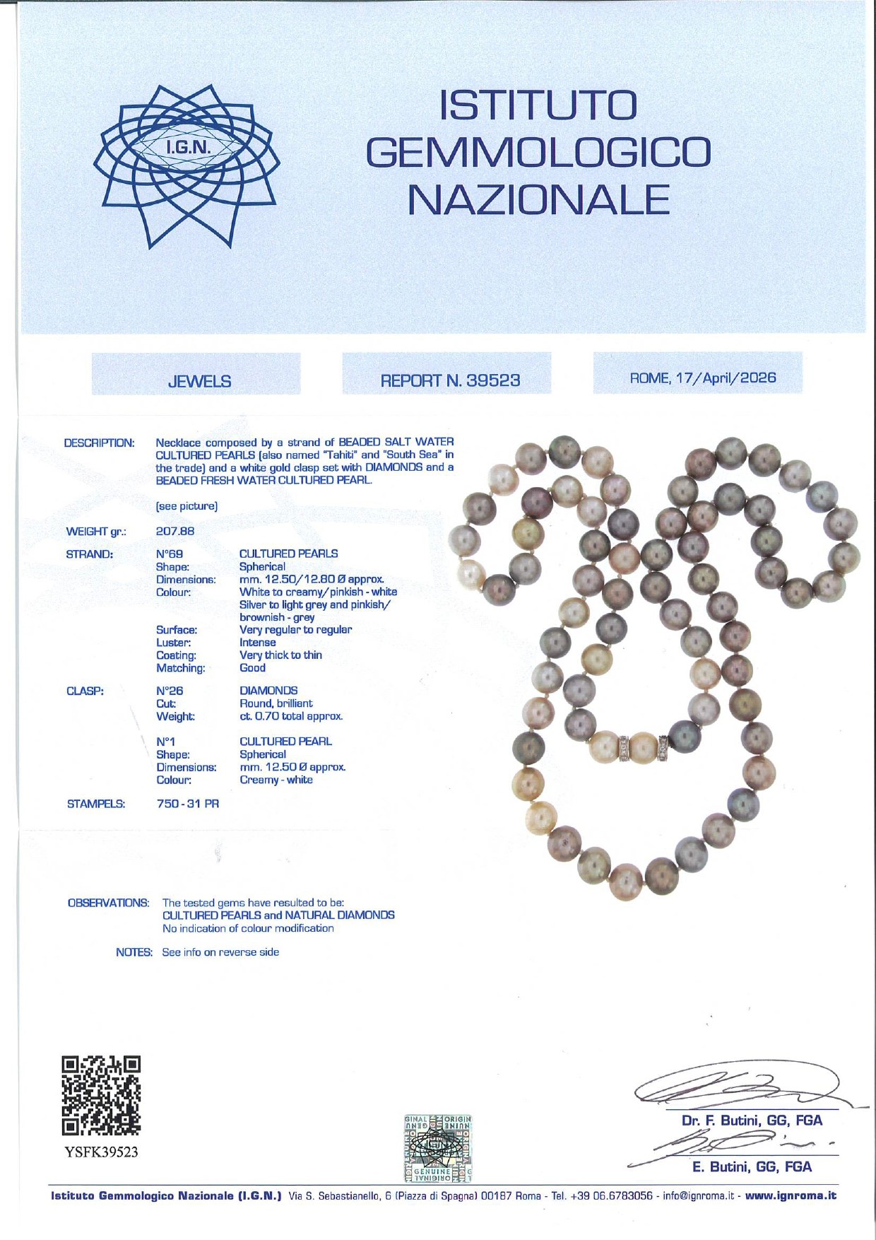 Parure con perle, collana, anello e orecchini in oro bianco 18k