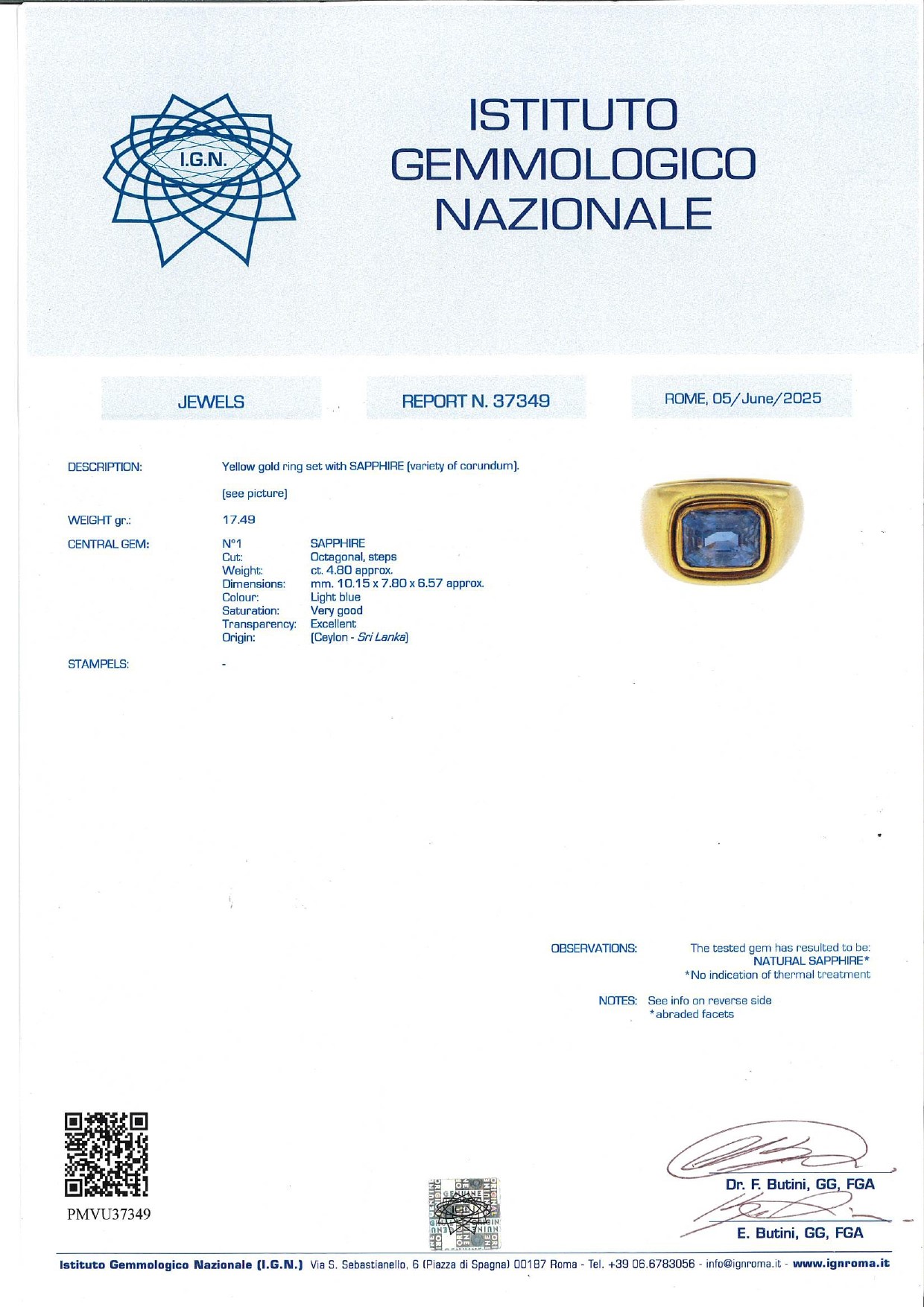 Anello con zaffiro, in oro giallo 18k
