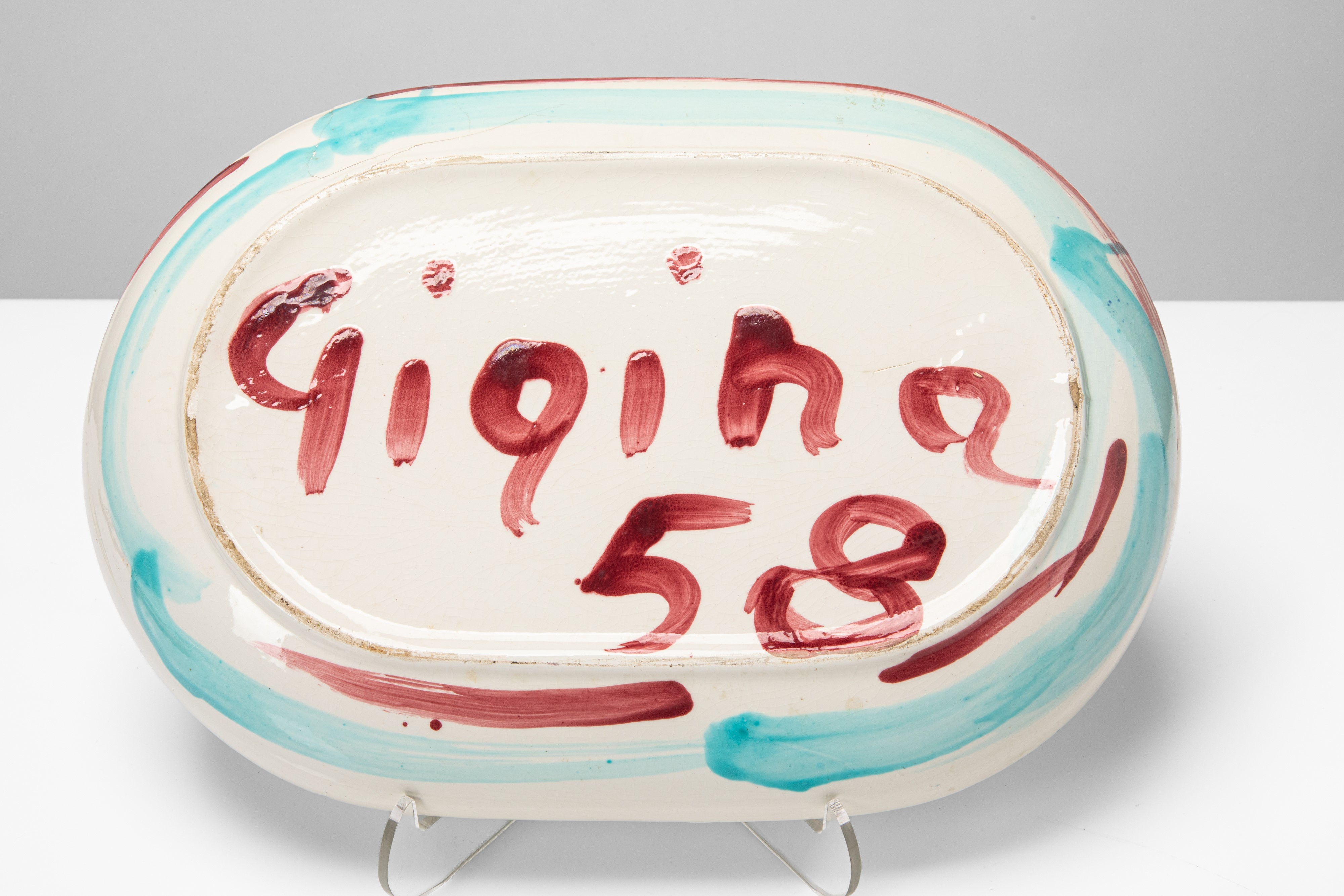 Gigliola Olivieri Gigina Baj - Vassoio con decoro nucleare, ceramica dipinta (1958)