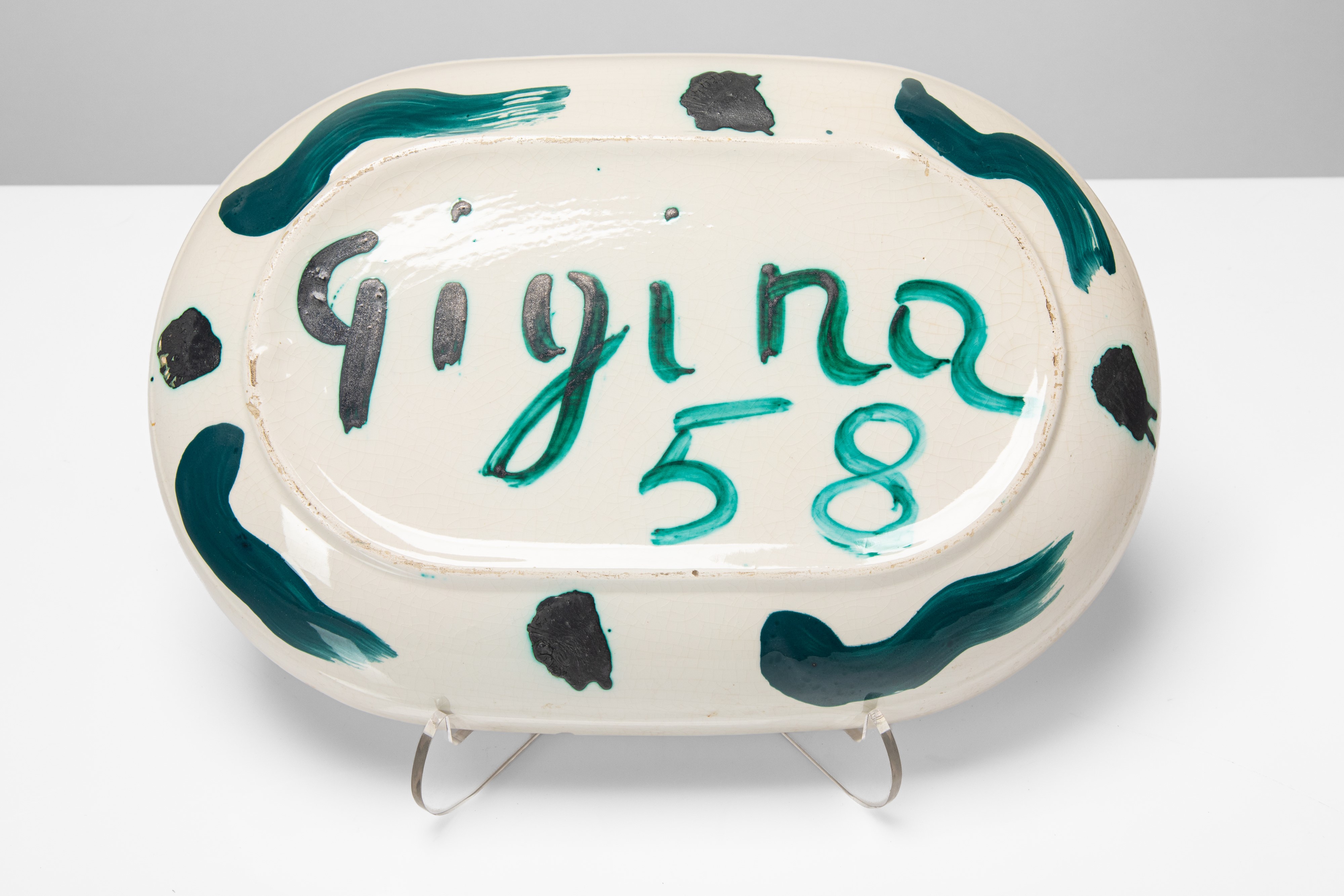 Gigliola Olivieri Gigina Baj - Vassoio con decoro nucleare, ceramica dipinta (1958)