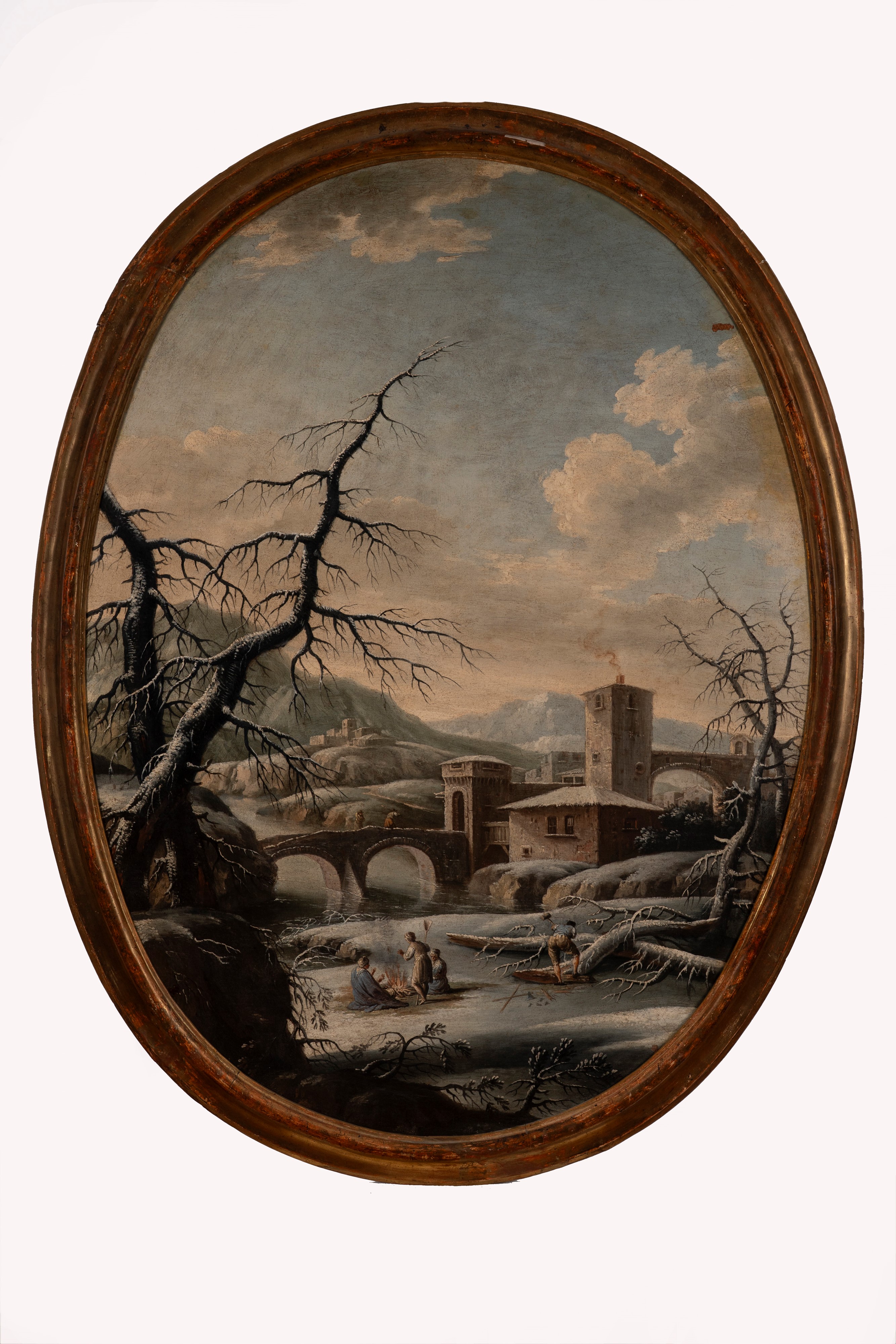 Scuola Veneta, Secolo XVIII - L'Inverno, olio su tela ovale