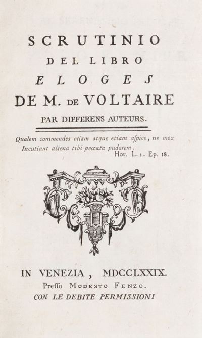 Scrutinio del Libro Eloges De M. De Voltaire Par Differens Auteurs