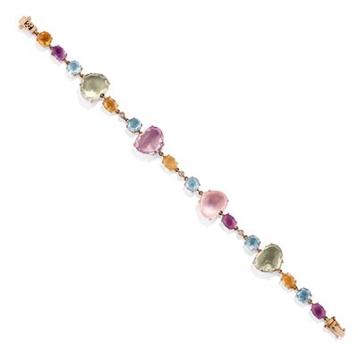 Bracciale in oro rosa 18k con pietre semi-preziose e diamanti taglio brillante