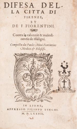 Difesa della citta di Firenze, et de i fiorentini. Contra le calunnie & maledicentie de maligni
