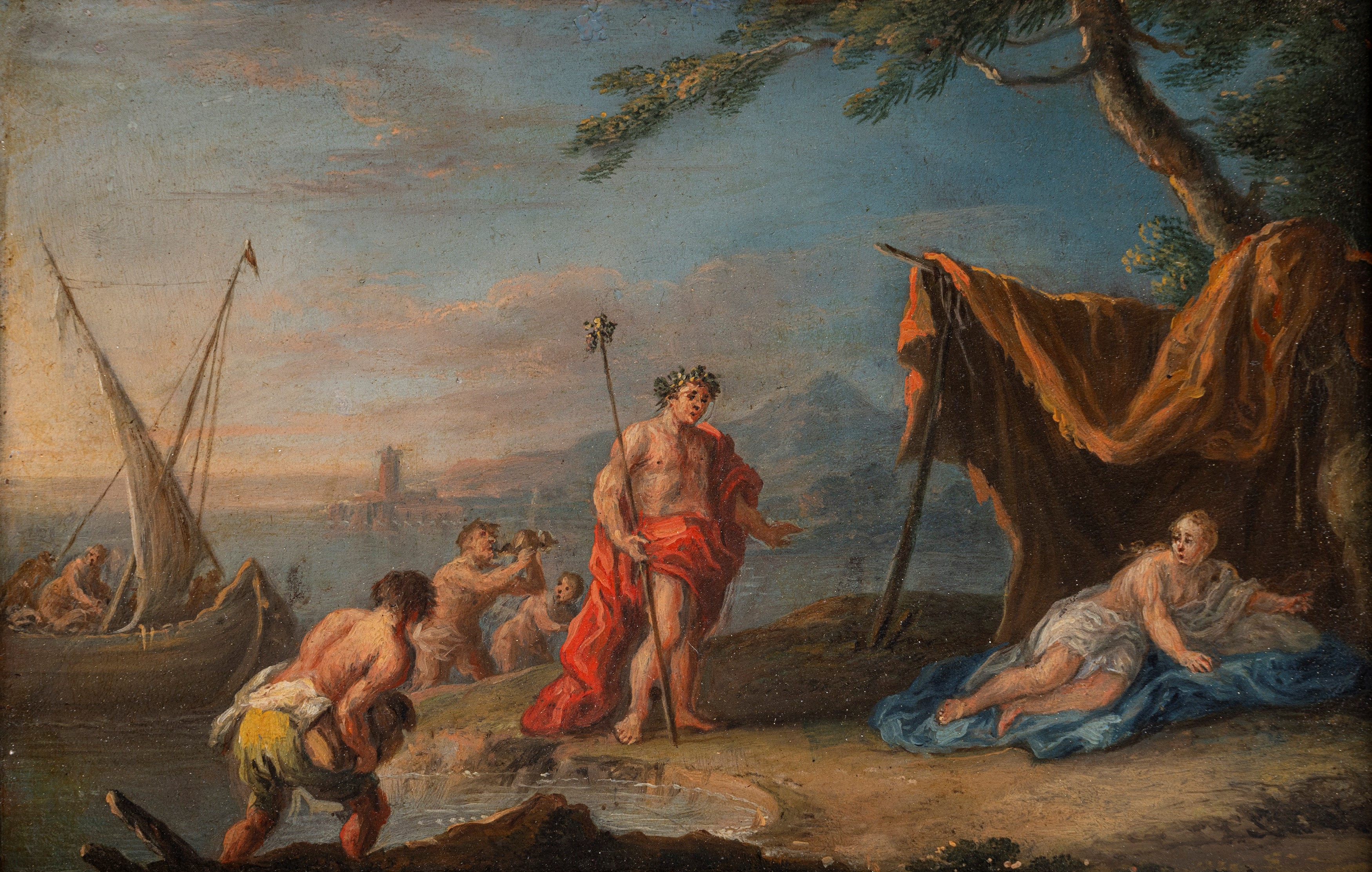 Scuola Veneta, Secolo XVIII - Bacco e Arianna; Mercurio e Argo, coppia di dipinti a olio su rame