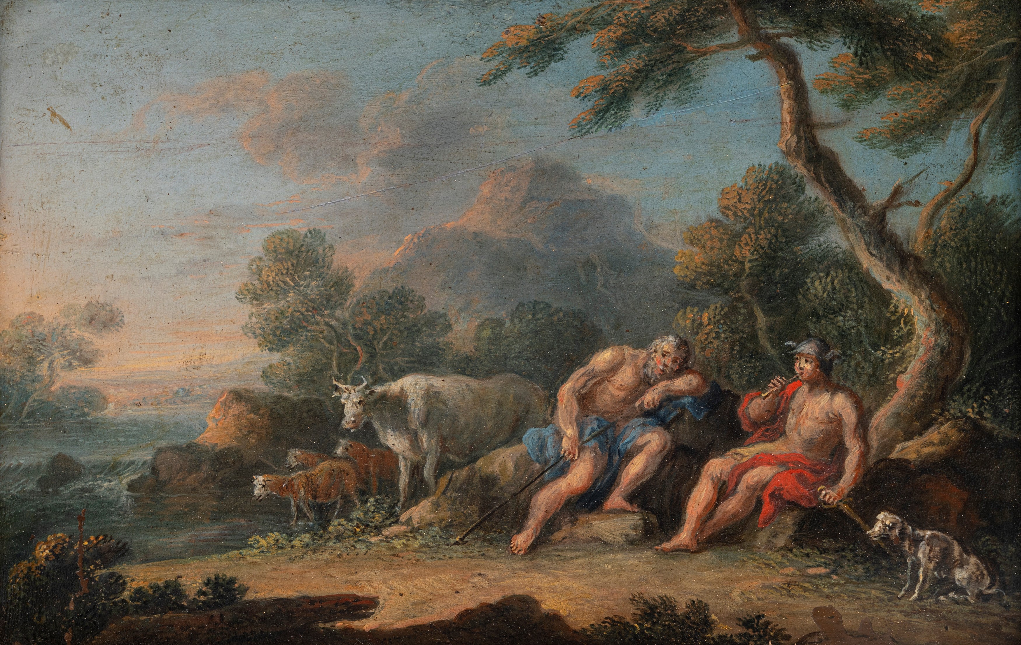 Scuola Veneta, Secolo XVIII - Bacco e Arianna; Mercurio e Argo, coppia di dipinti a olio su rame
