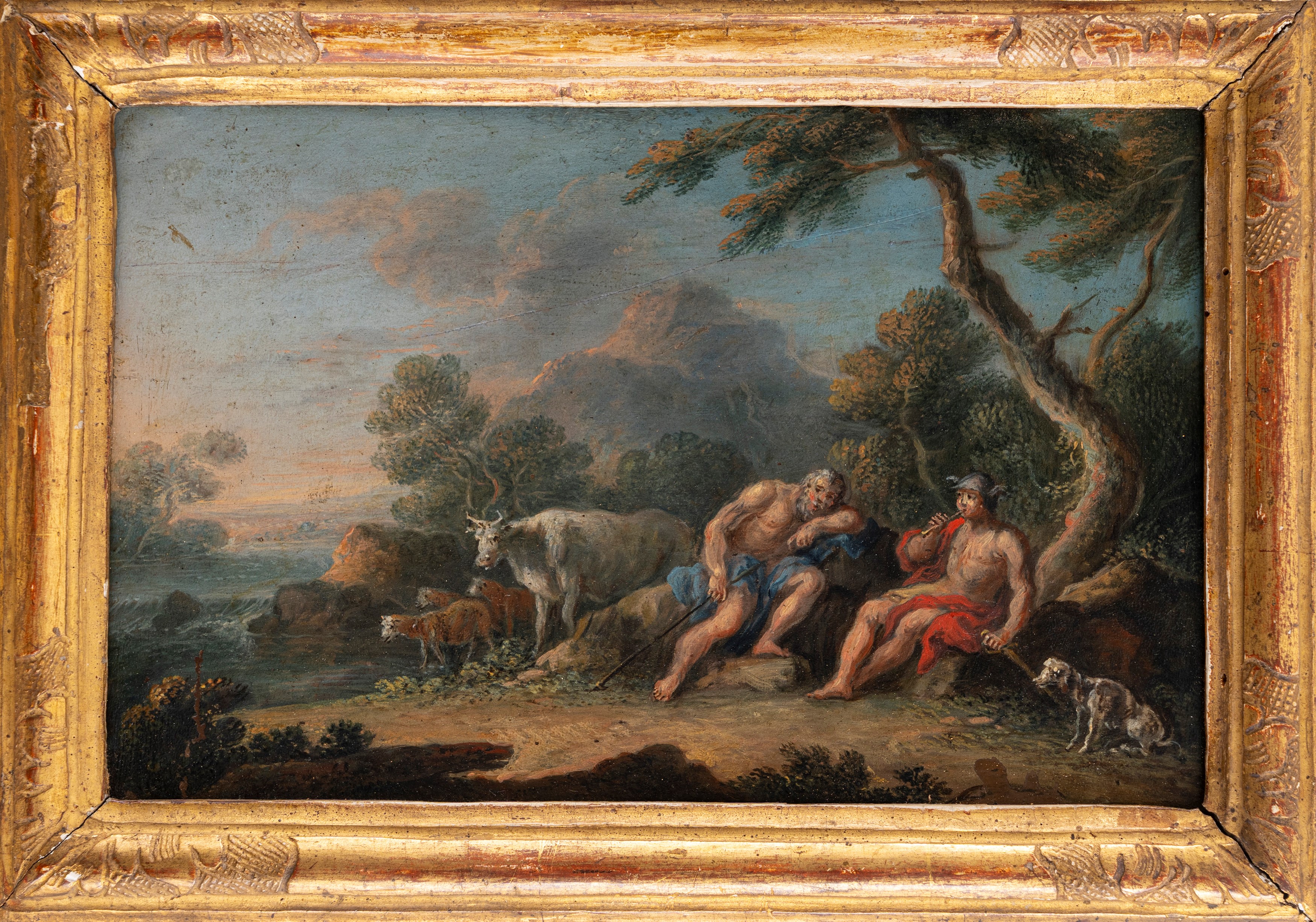 Scuola Veneta, Secolo XVIII - Bacco e Arianna; Mercurio e Argo, coppia di dipinti a olio su rame