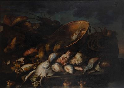 Trionfo di pescato, olio su tela