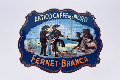 Tabella smaltata pubblicitaria, Antico Caffè del Moro per Fernet Branca