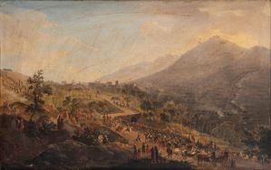 View of a procession in a wooded setting