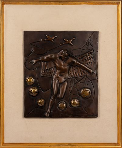 Piastra in bronzo numerata per i Campionati Mondiali di Calcio di Francia 1998