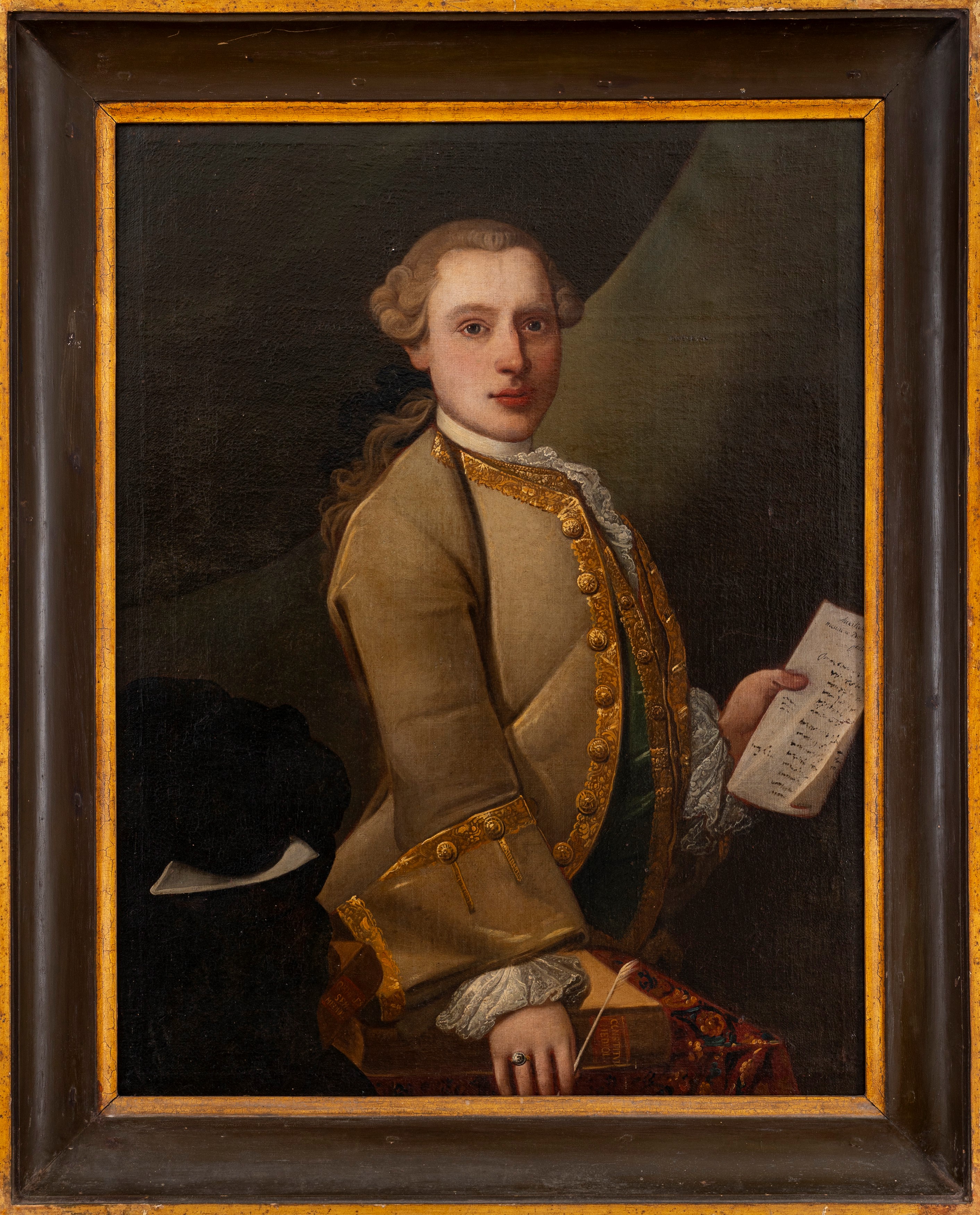 Ritratto di giovane gentiluomo a tre quarti di figura, con lettera in mano presso uno scrittoio