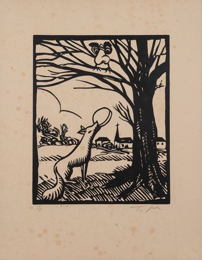 Volpe, albero e volto (xilografia, es. E.A. IX/X)