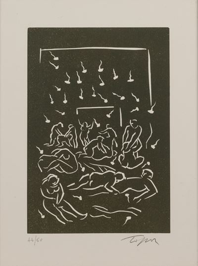 Fondo nero con uomini, xilografia (es. 44/60)