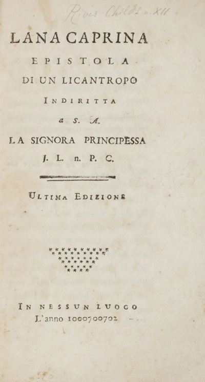 Lana Caprina. Epistola di un Licantropo Indiritta a S.a. la Signora Principessa j.L. N. p.C.
