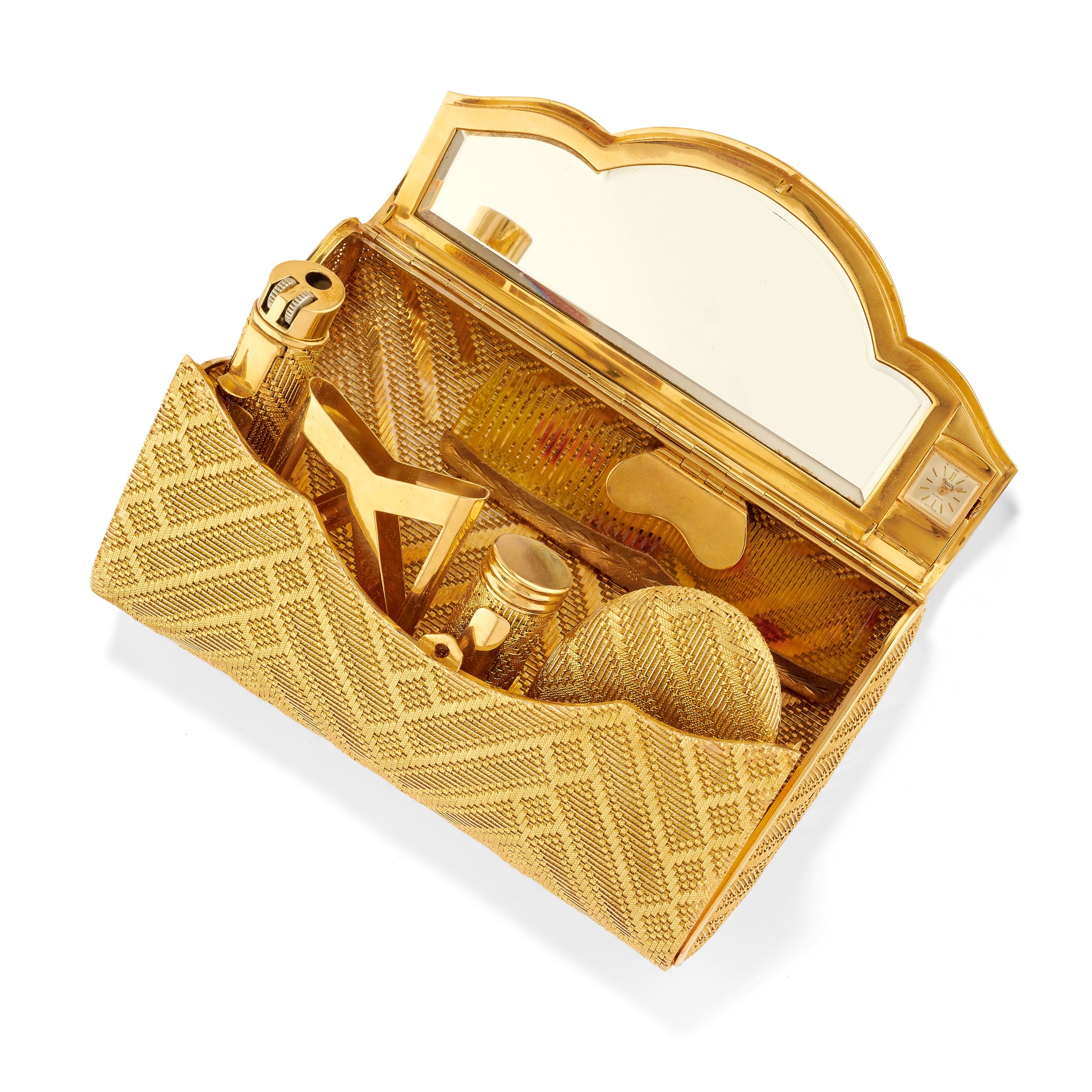 Borsetta da sera in oro giallo 18k con accessori interni