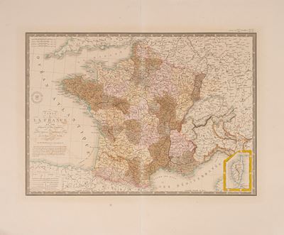 Carte de la France en 1789, Atlante classico di geografia moderna, A. Brue, incisione acquerellat...