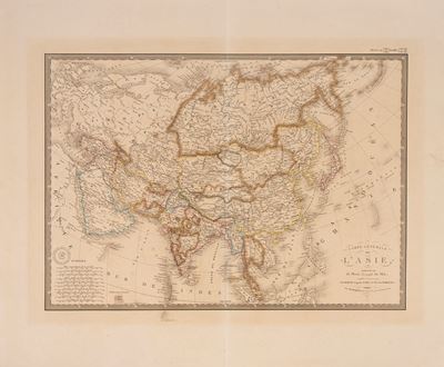 A. Brue', Carte generali dell'Asia, incisione acquerellata (Parigi, 1844)
