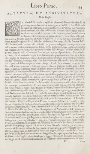 Prima edizione. Brunet II, 1329; Cicognara 3736; Fowler 124: "the plates are an important example in the development of architectural drawing". Della trasportatione dell’obelisco vaticano