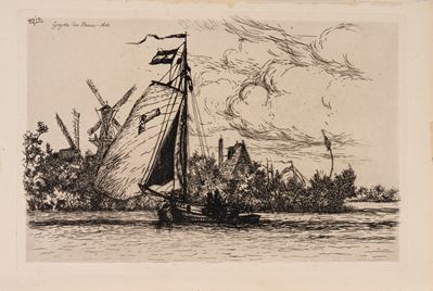 Paesaggio olandese (acquaforte, sec. XIX)