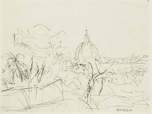 Edizione speciale numerata da 1 a 70 con una acquaforte originale di Quaglia. Il nostro esemplare è il n.01.
Esemplare appartenuto a Giuseppe Ungaretti. La Roma di Quaglia