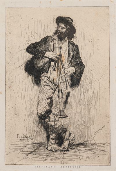 Pifferaio abruzzese (acquaforte, XIX secolo)