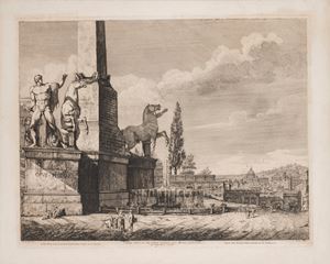 Veduta generale dei Gran Colossi sul Monte Quirinale dal Volgo Monte Cavallo
