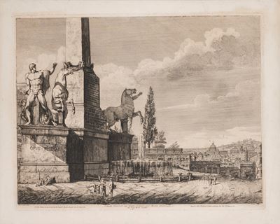 Veduta generale dei Gran Colossi sul Monte Quirinale dal Volgo Monte Cavallo