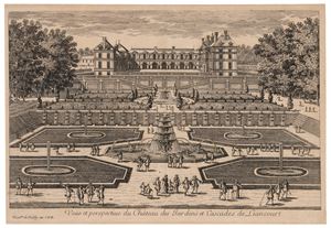 Veue et perspectiue du Chateau des Jardins et Cascades de Liancourt