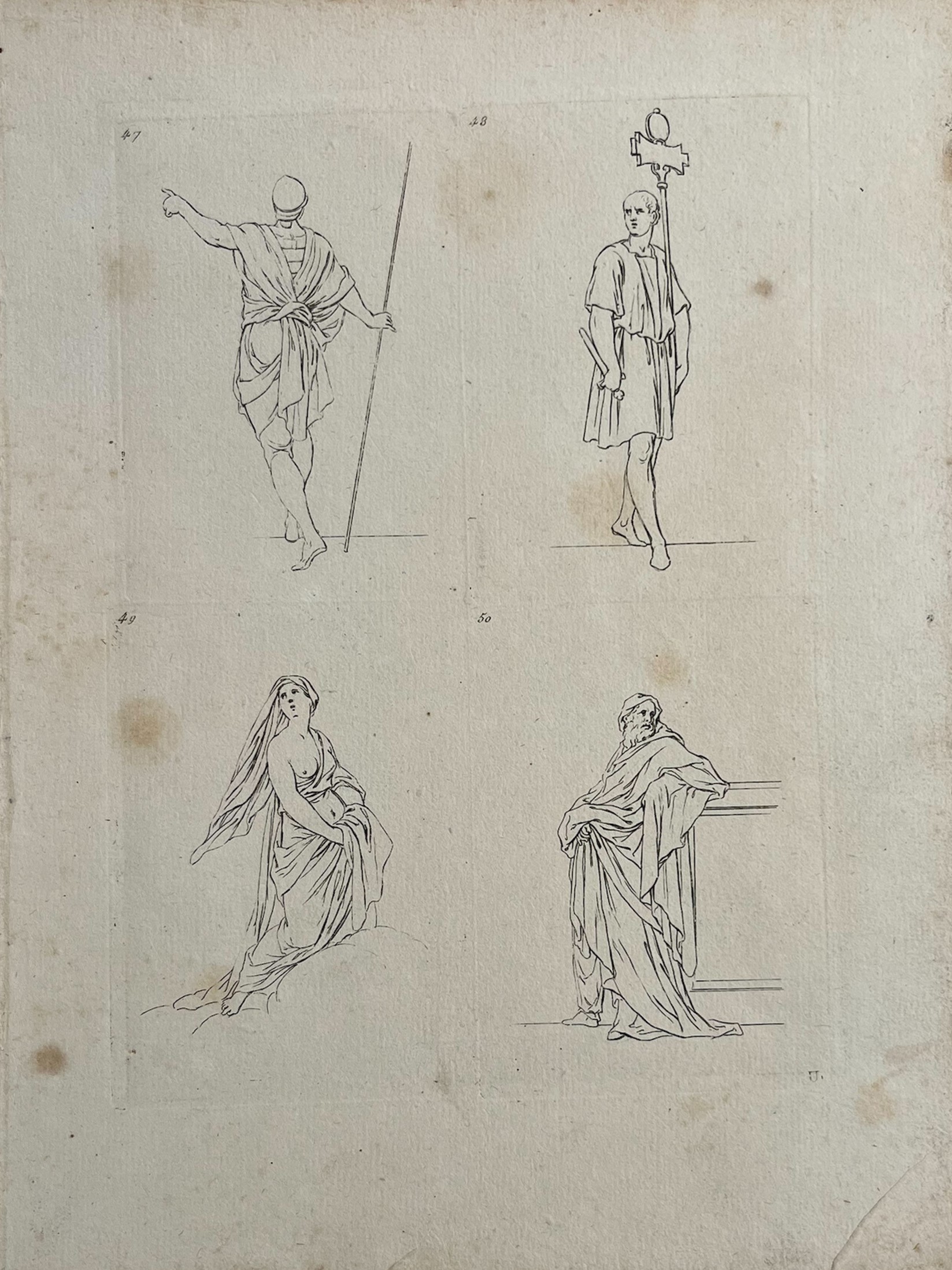 Sebastien le Clerc - Coppia di acqueforti antichi con costumi di Roma