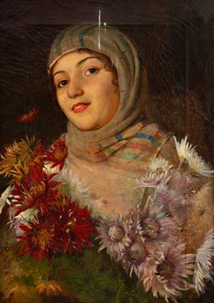 Ritratto di giovane donna con dalie