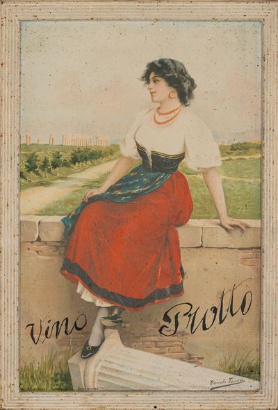Tabella in latta litografata per “Vino Protto”