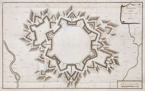 Prima edizione di questa interessante opera di Cormontaigne (1696-1752), ingegnere militare francese successore di Vauban. Conlon 41:410; Barbier 267 Architecture militaire, ou L'art de fortifier, qui enseigne d'une maniere courte & facile la construction de toutes sortes de fortifications regulieres & irregulieres[...] demontre dans quarante planches en taille douce.