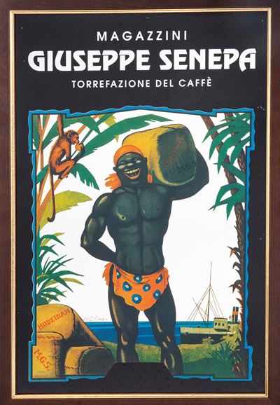 Mario Cussino, Bello specchio pubblicitario per il Caffè dei Magazzini di Torrefazione Giuseppe S...