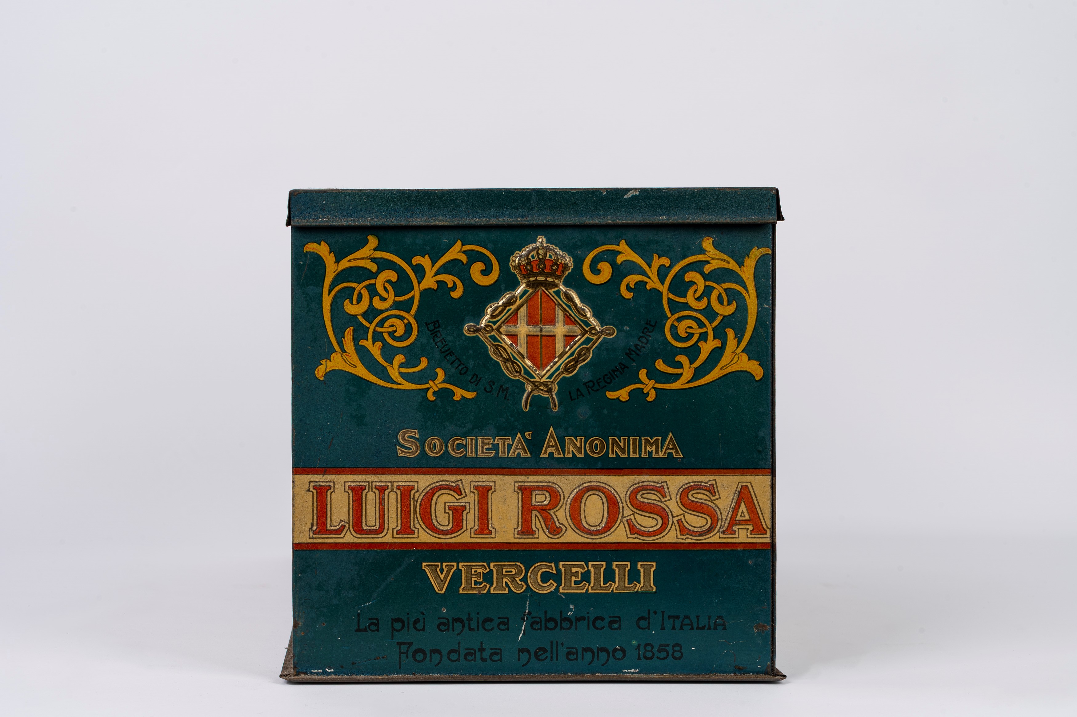 Luigi Rossa di Vercelli, Scatola in latta litografata policroma (inizio anni '900)