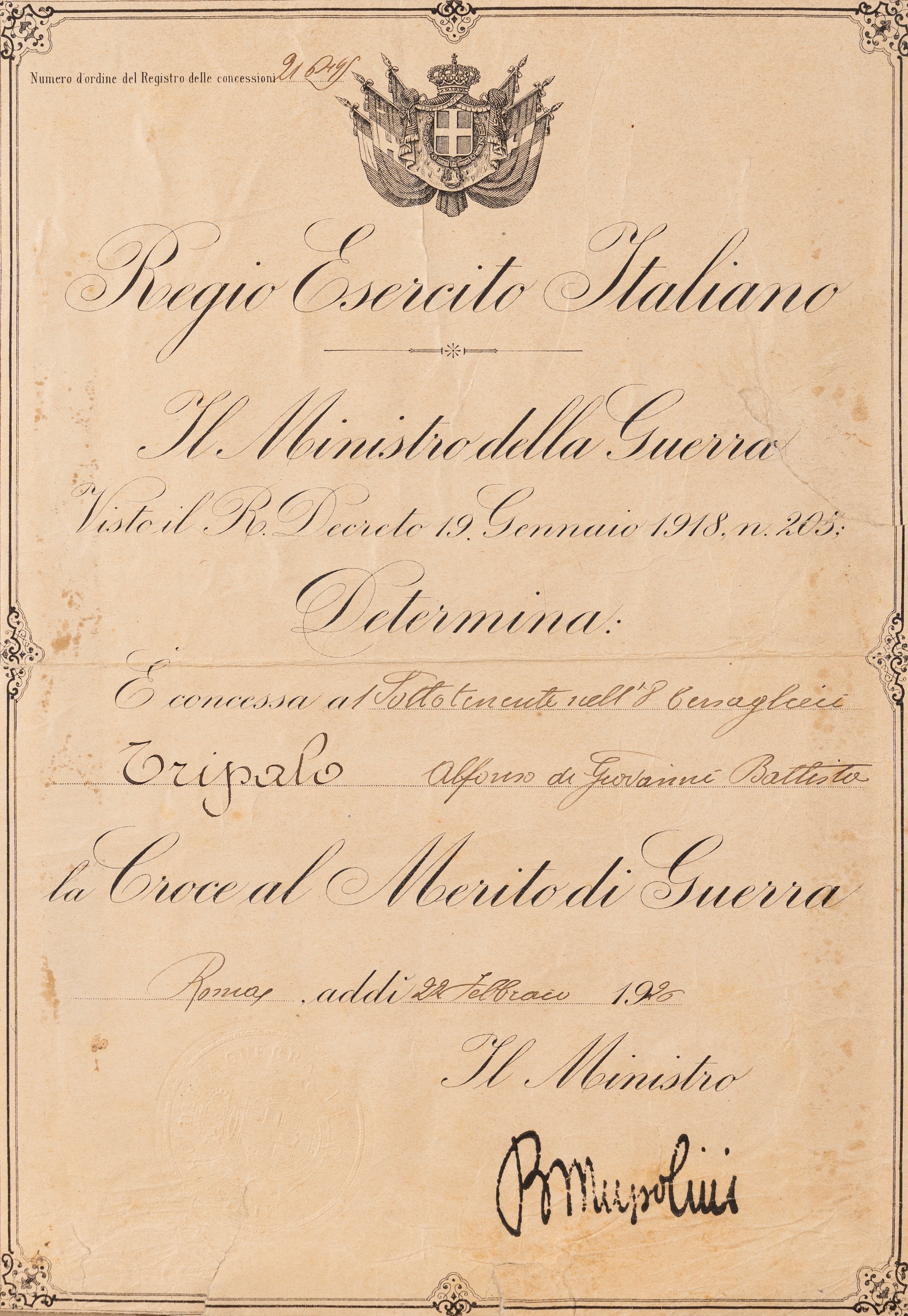 Gabriele D'annunzio, Adolfo De Carolis - Attestato per la Marcia di Ronchi dei Legionari (Fiume),...