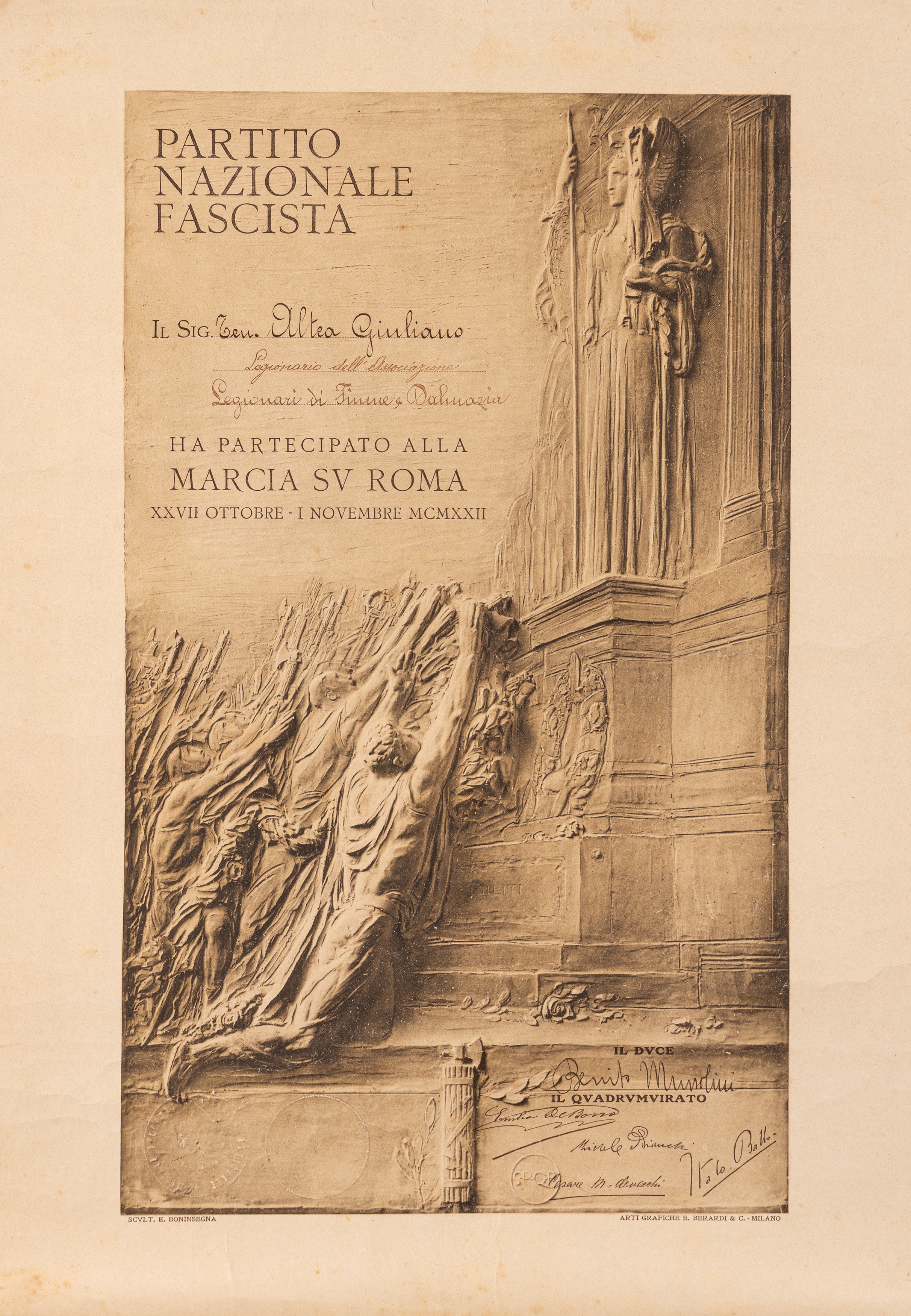 Gabriele D'annunzio, Adolfo De Carolis - D’Annunzio, Attestati per la Marcia di Ronchi dei Legion...