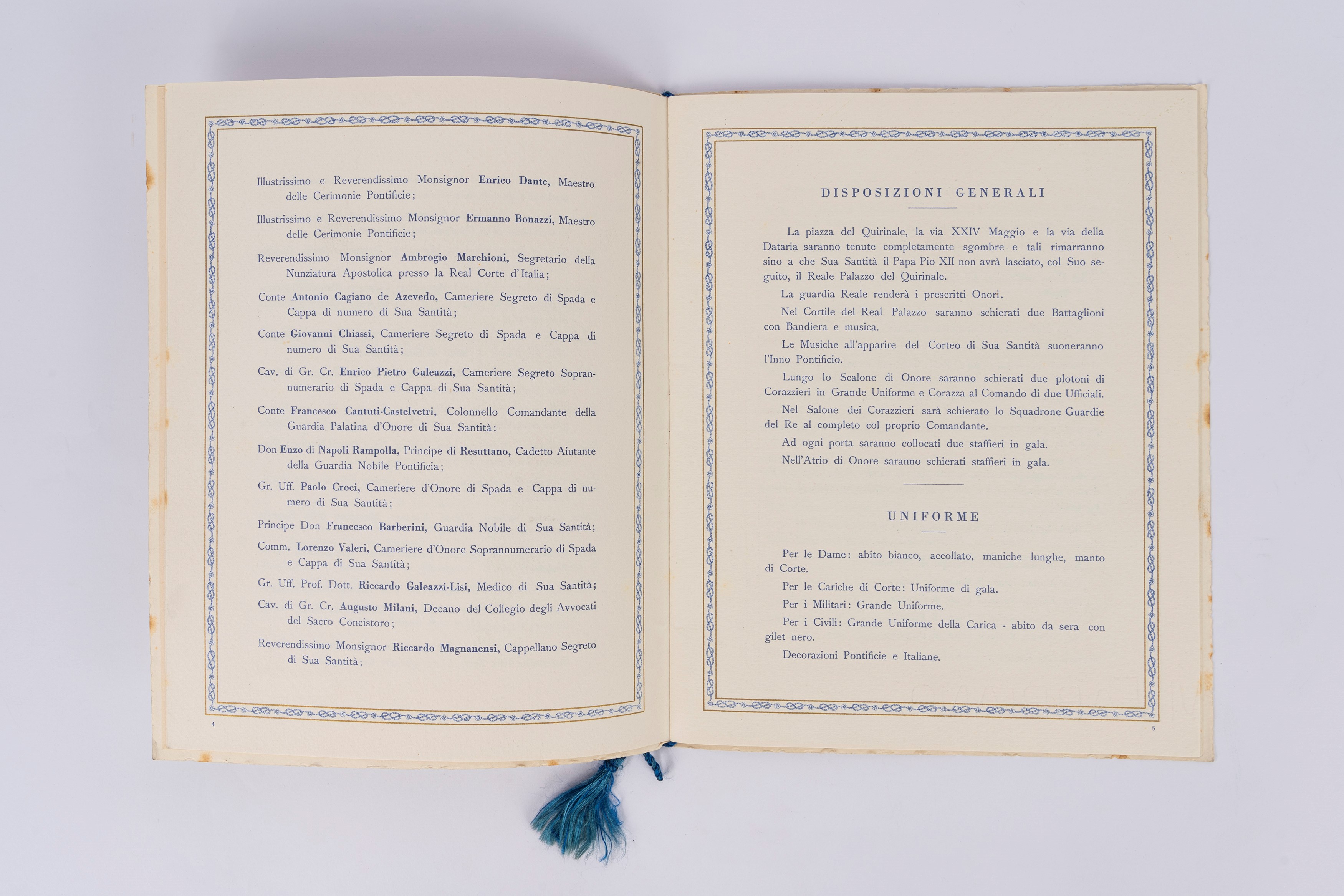 Eugenio Pacelli, Libretto del cerimoniale per la visita di Papa Pio XII al Re Vittorio Emanuele I...